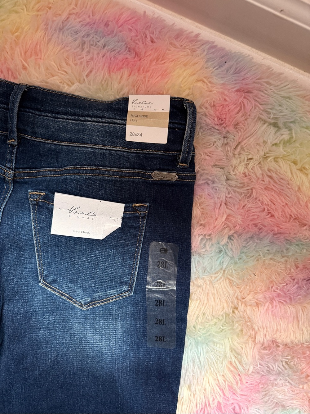 KanCan Dark Wash Blue Flare Jeans with Raw Hem - Picture 8 of 8